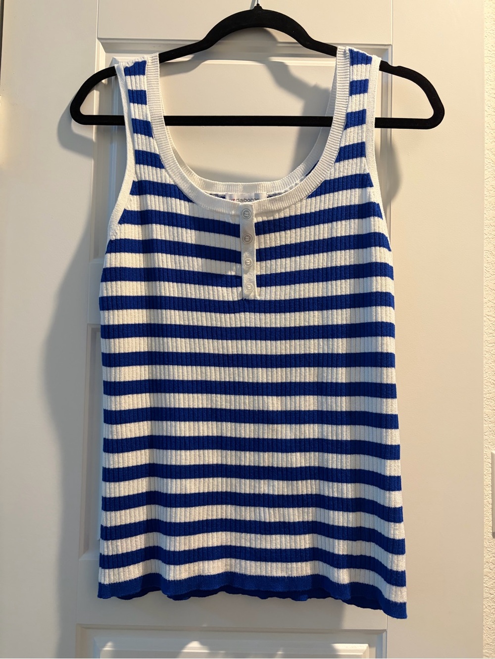 Liz Claiborne Blue and White Striped Ribbed Tank with Button Front